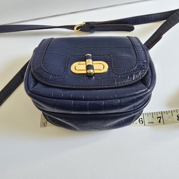 Lauren Ralph Lauren Croc-Embossed Leather Crossbody Bag Blue - Picture 11 of 13